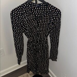 Madewell Black and Cream Polka Dot Long Sleeve Dress